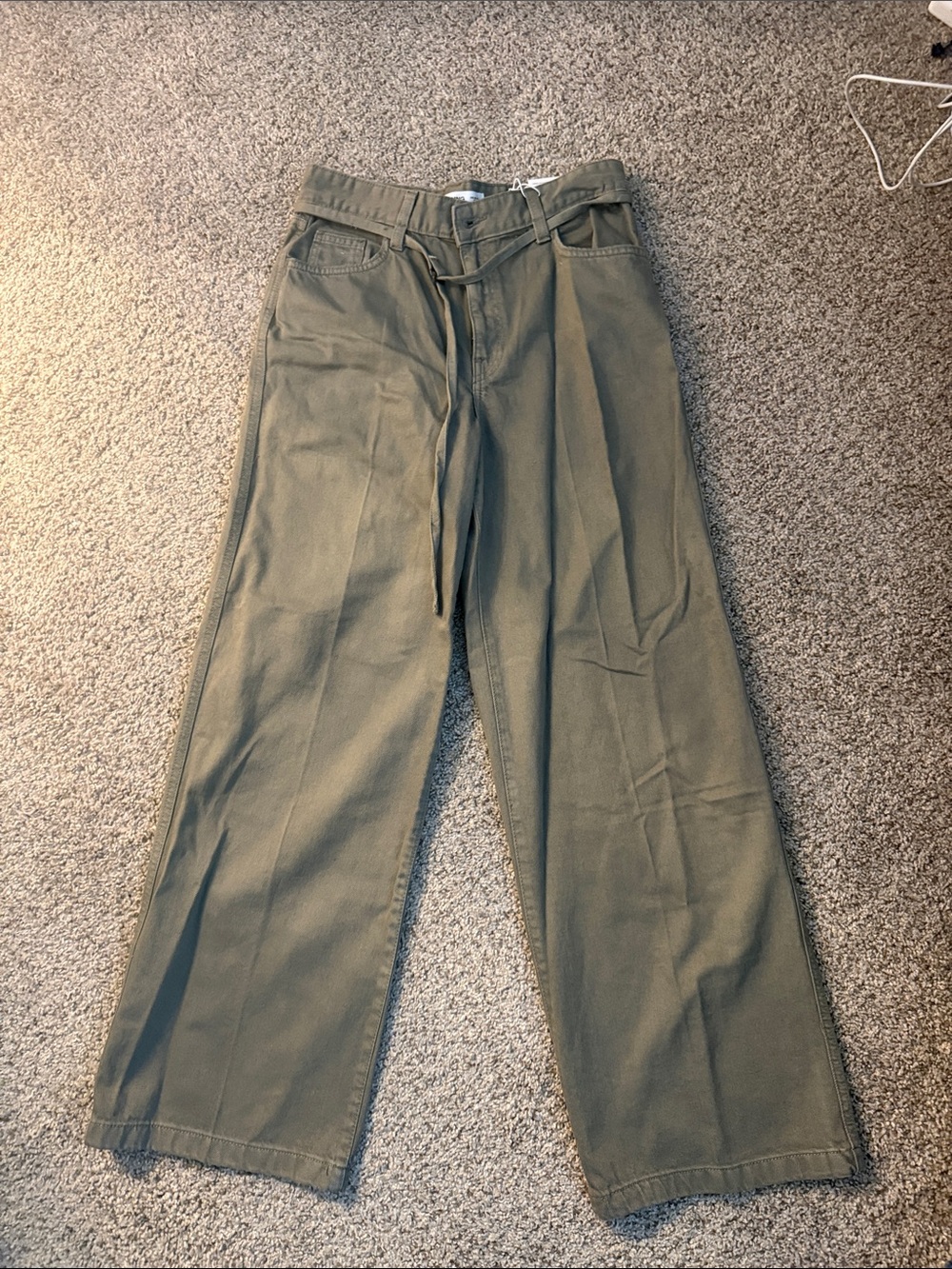 Olive Green Casual Wide-Leg Pants